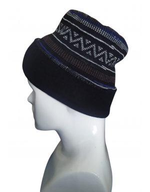 Pure Wool Cap Reversible Jacquard Stripes black